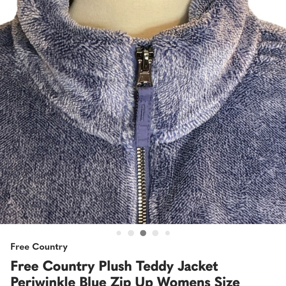Free Country Plush Teddy Jacket Periwinkle Blue Zip Up Womens Size Large